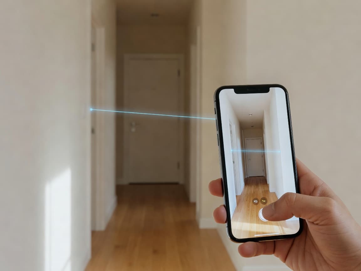 AR measuring app on iPhone checking a doorway width